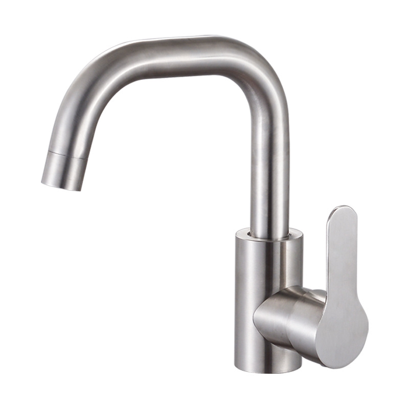 Acero inoxidable pequeño de siete palabras grifo giratorio baño lavabo solo agujero caliente y fría cuenca lavabo grifo