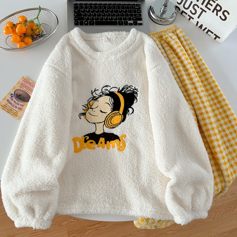 半边绒睡衣女秋冬季新款可爱腊肠狗卡通加厚长袖保暖家居服可外穿