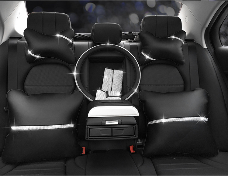 Car Interior Accessories Small Set with Rhinestones, Handbrake Cover, Gear Shift Cover, Seatbelt Shoulder Pad Decoration, Suitable for All Seasons, Summer, Women