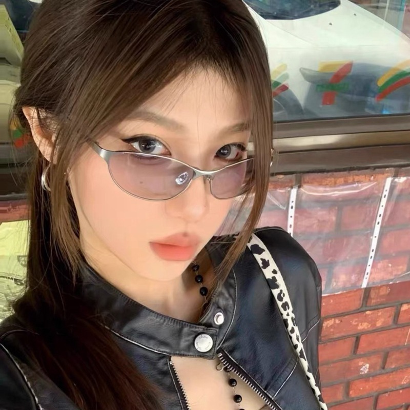 レトロな未来のテクノロジーメタルキャットアイサングラス女性用、男性用抗UV凹面サングラス、ファッショナブルな質感|undefined