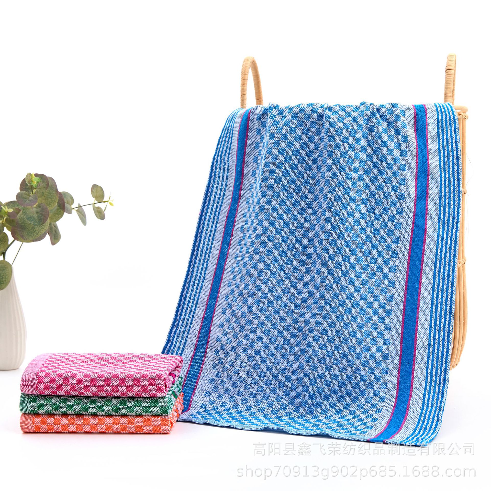 跨境代贴标签唛头热销现货欧美经典色织格子茶巾厨房抹布 kitchen