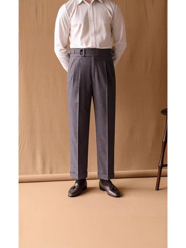 Knit Neapolitan Flannel High-Waisted Men's Casual Loose Straight Leg Long Pants Italian Suit Pants Trendy