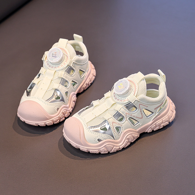 Sandalias deportivas para niñas 2026 verano nuevo niño bolsas de botón rotativo sandalias para niños zapatos de malla transpirable image 3