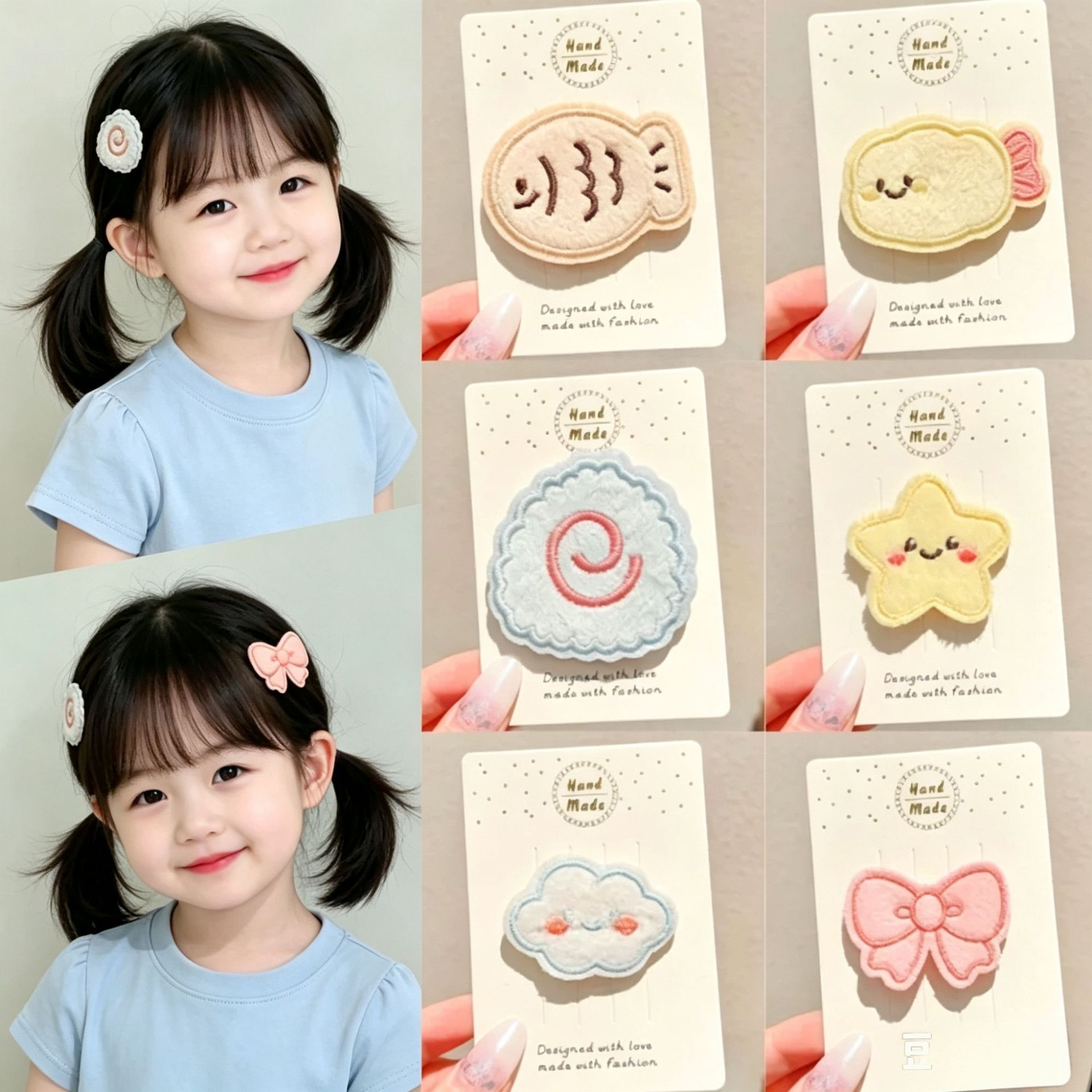 Sweet and cute little fish, star, and bow hair clips for girls, a magic tool for tidying bangs and stray hair, children's magic hair clips