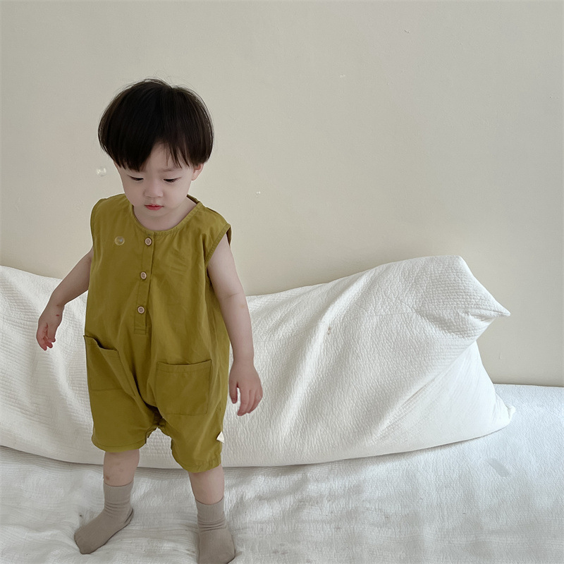 Mono de manga corta de verano para bebés Estilo delgado Ropa para niños coreanos Traje de escalada corto para niños Estilo de verano Bolso para bebé Pedo vestido de verano