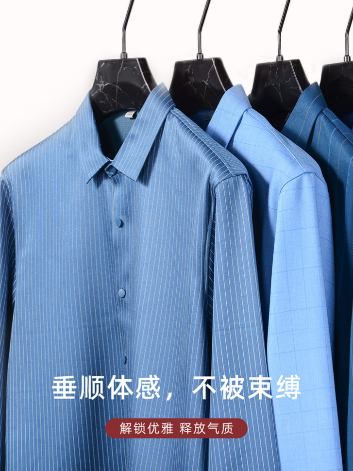 Otoño e invierno de mediana edad de terciopelo compuesto sin costuras camisa térmica hombres de manga larga forrada de lana engrosada negocio ligero camisa de lujo hombres