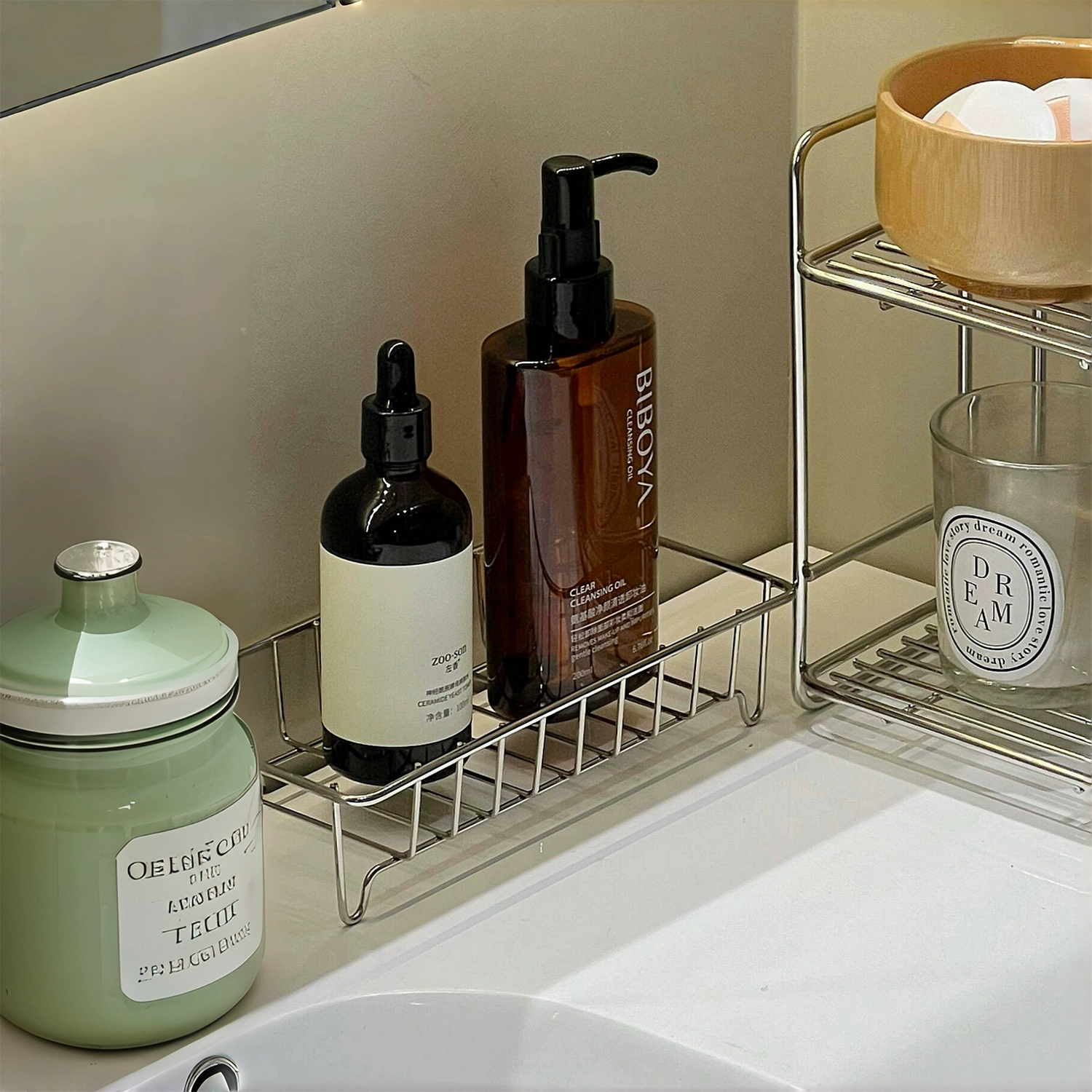 Стеллаж для хранения на раковине, настольный ящик для хранения, сливной ящик для хранения, корзина для косметики из нержавеющей стали, железная корзина для ванной комнаты