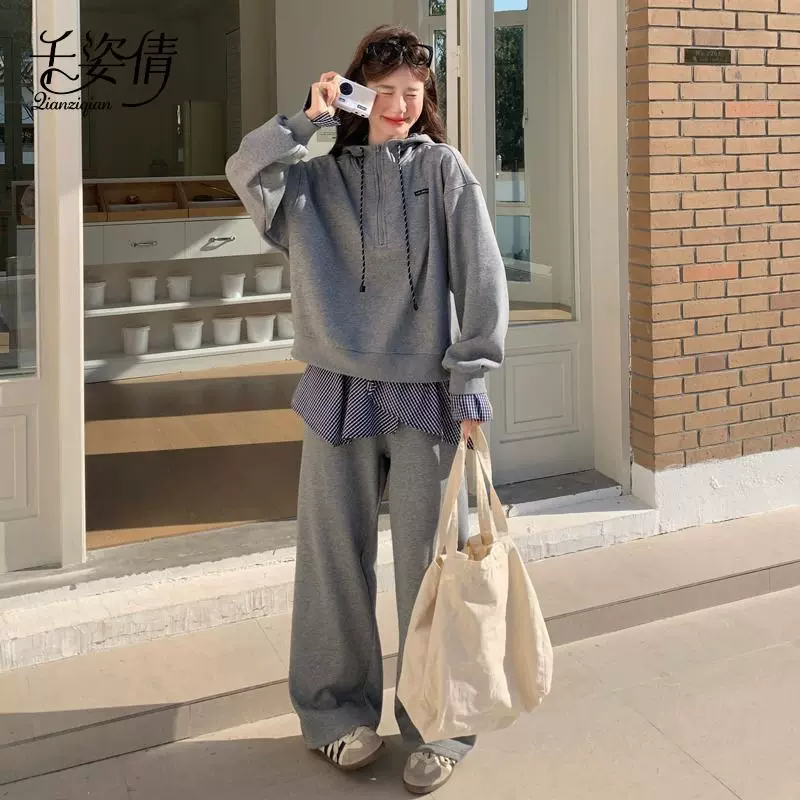 大码秋季高级感洋气显瘦两件套时尚运动休闲卫衣套装女胖2025年