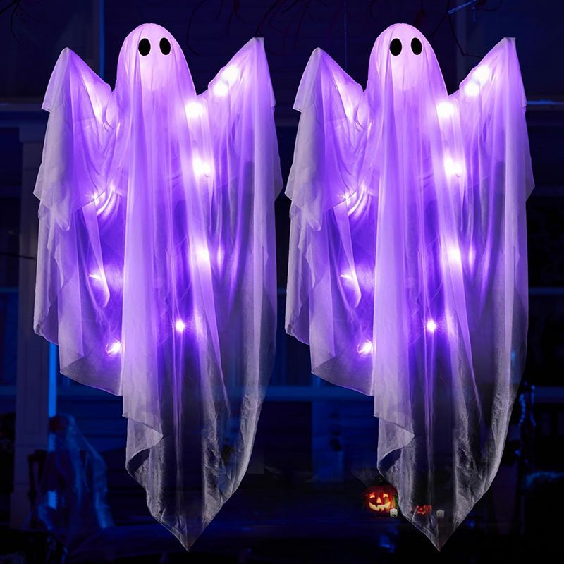 Adorno Colgante de Fantasma de Halloween LED de Plástico Luminoso para Jardín Exterior