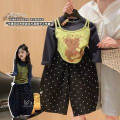 2025秋季新款纯棉三件装女童休闲儿童长袖潮时尚韩版百搭印花套装