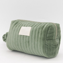 亚马逊墨绿色高档绒布间棉化妆包 便携手拿包 大容量化妆品收纳包