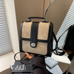 高級感法式復古撞色雙肩包包女學生小背包時尚多功能單肩斜挎包