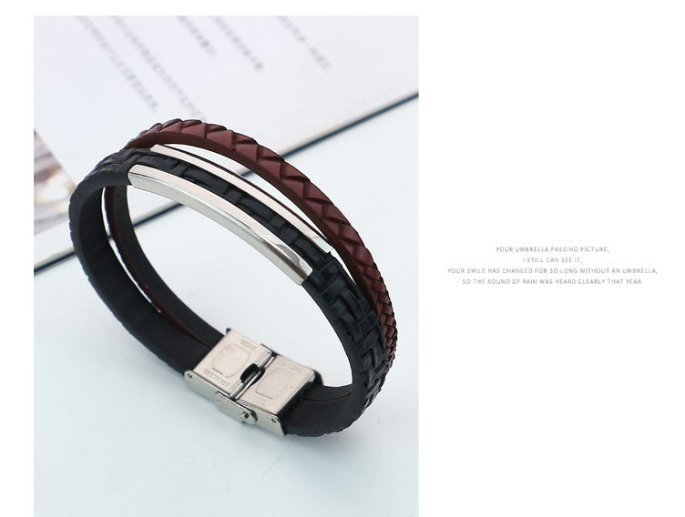 17g Weight Bangle Classification Leather Chain Material Vacation Simple Style Solid Color 304 Stainless Steel Pu Leather Polishing Men's Bangle Men Cord & Leather Bracelets