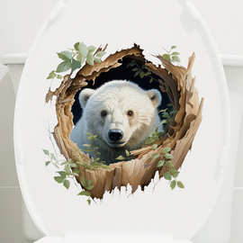 立体视觉效果浴室马桶贴卫生间装饰贴纸小熊马桶盖墙贴画可移除贴