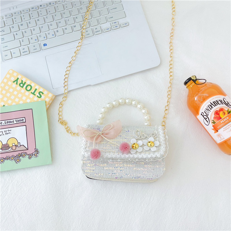 Niños lindo perla bolso niña cadena mini bolsa de mensajero Chanel estilo occidental estilo princesa accesorios bolsa