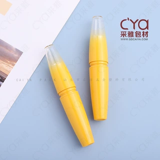 圆形黄色渐变口红管 斜口细长润唇膏管空管口蜡管包材定制