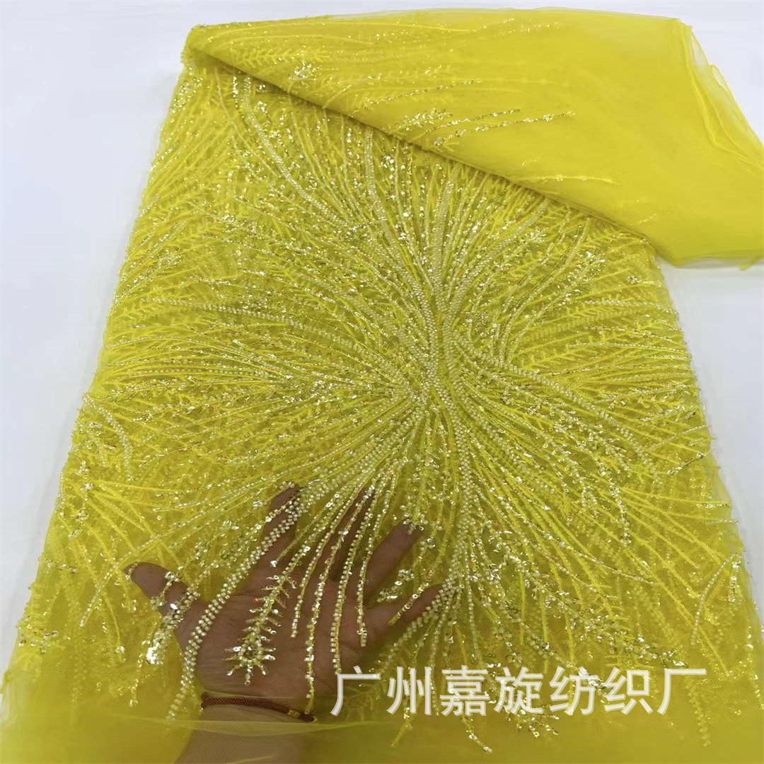 Nuevo diseño de cristal sequinilla tubo de perlas tela de malla vestido de vestido de moda francesa alta cena vestido de bodas encaje