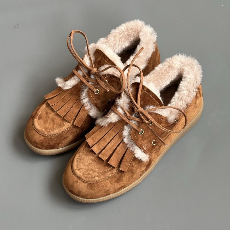Dongguan Good Goods Winter Warm Cotton Shoes with Fleece Lining, Thickened Moccasins, Casual Single Shoes with Internal Height Increase, Wool Loafers for Women