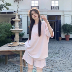 レイジースタイル半袖ショーツスポーツスーツ女性の夏の韓国スタイル学生ゆったりファッションカジュアルツーピースランニングスーツ