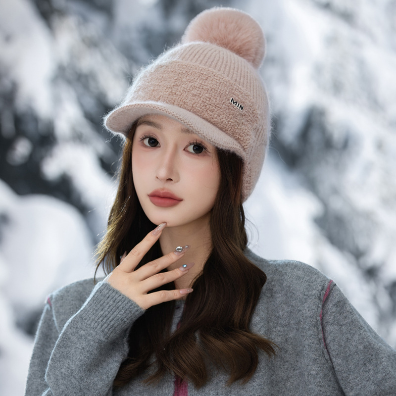 韩系新款针织毛线帽在女秋冬户外百搭防寒保暖帽显脸小加绒护耳帽|undefined