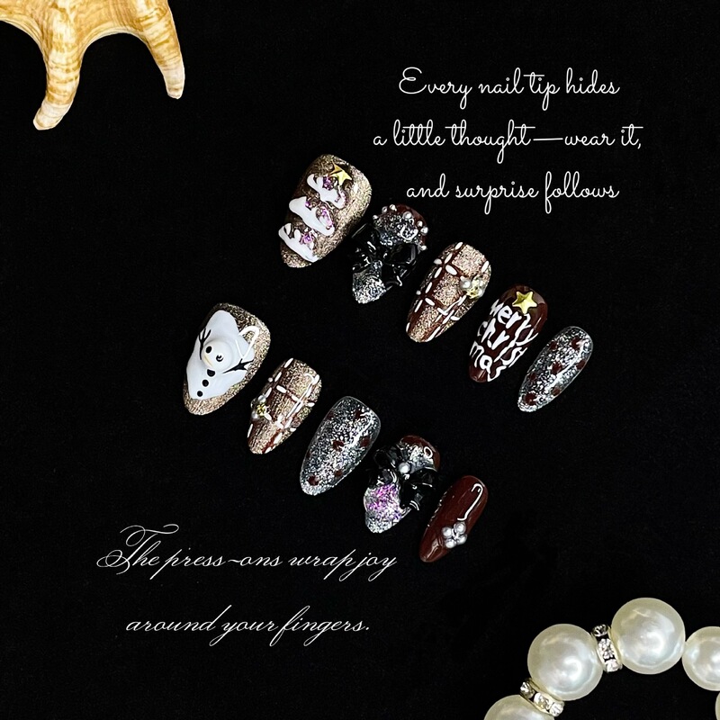 Cross-Border Christmas Series Gypsum Glue Sugar Hand-Painted Oil Painting Manicure Pure Handmade Wearable Manicure Short Manicure Retro