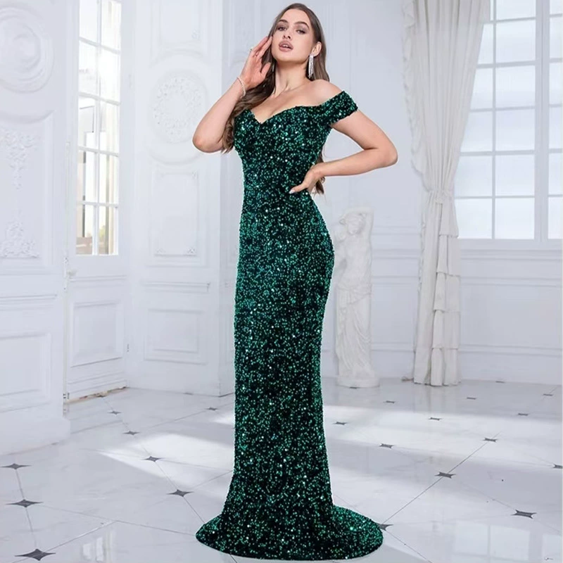 Европа, США и Ближний Восток Внешняя торговля трансграничные INS сплошной цвет V-образный вырез с блестками с высокой талией вечернее платье платье с рыбьим хвостом платье платье
