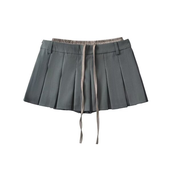 Preppy girly fake two piece waist spliced elastic pleated skirt…