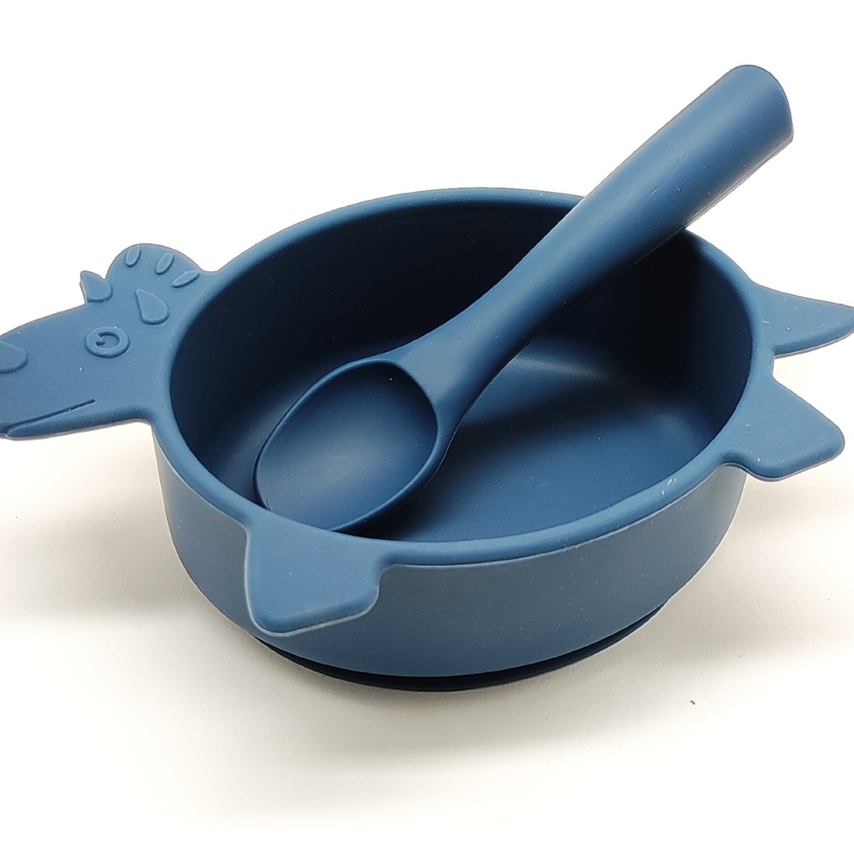 실리콘그릇[트리케라톱스 2종세트] 디너그릇+둥근손잡이스푼[콜드그레이](차콜)