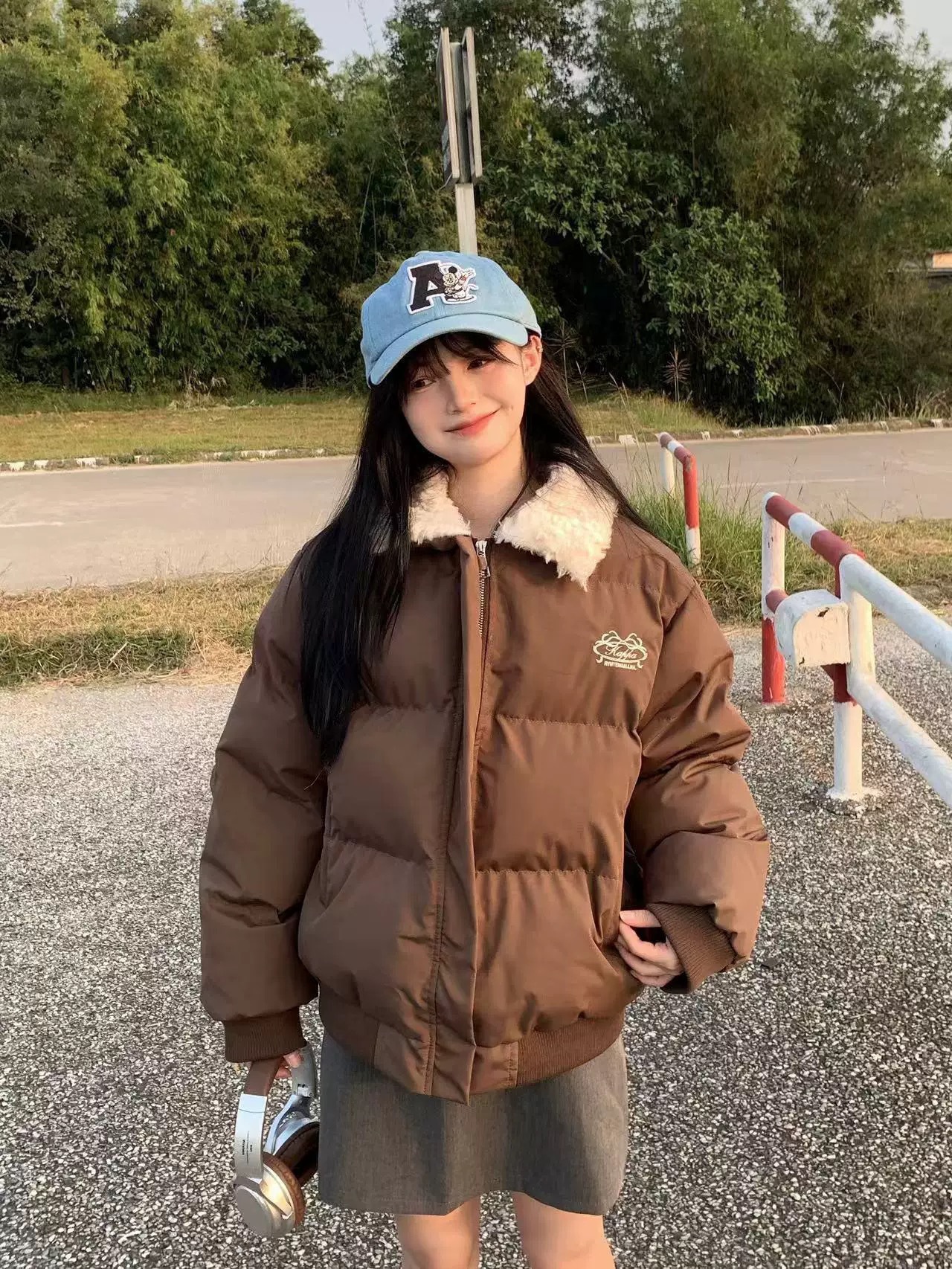 American Retro temperamento cordero empalme cuello de lana corto abrigo de algodón invierno calentamiento grueso no hinchazón ropa de algodón