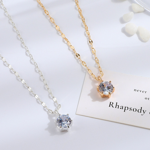 European and American ins single diamond necklace for women, fashionable light luxury niche design pendant clavicle chain temperament simple necklace