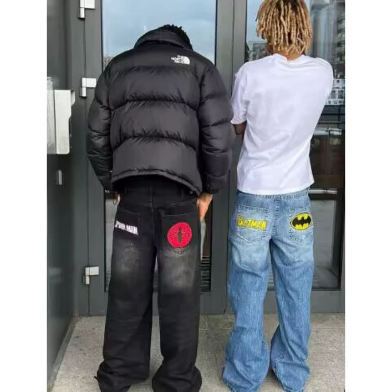 Ретро джинсы, брюки, американский стиль, принт, oversize, свободная прямой посадки