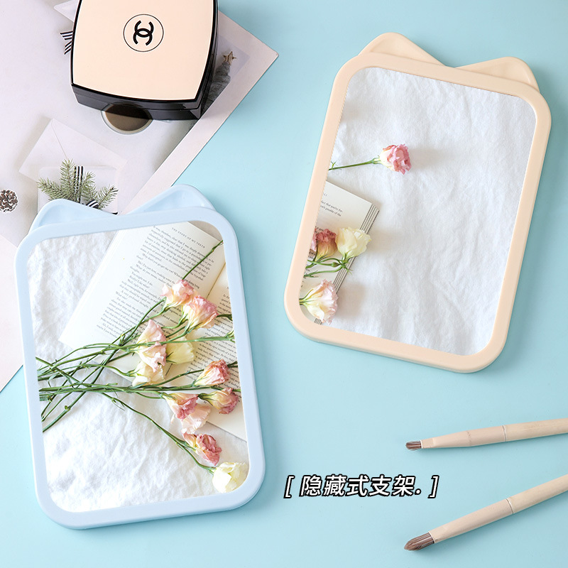 Cartoon Cat Ear Makeup Mirror Desktop Simple Student Makeup Mirror Folding Carry-on Dressing Mirror Bathroom Hanging Mirror