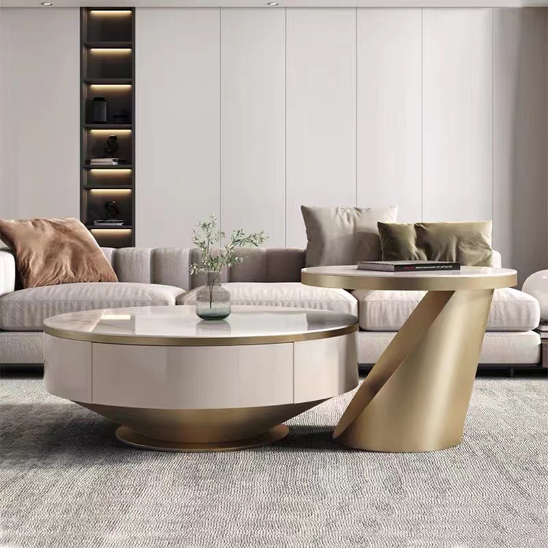 Italiano de lujo moderno simple tabla de mesa de mesa de roca tamaño redondo combinación con cajón diseñador creativo de sala de estar para el hogar