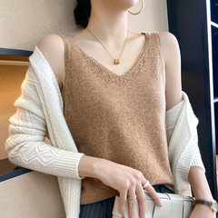 Solid color cashmere camisole women's cashmere V-neck with one-line ready-to-wear wide-shoulder jacquard sleeveless bottoming shirt