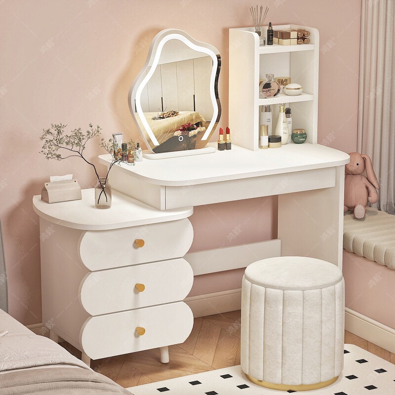 Modern minimalist bedroom dressing table for small spaces, Nordic light luxury, trendy ins-style makeup table with integrated storage cabinet Modern minimalist bedroom dressing table for small spaces, Nordic light luxury, trendy ins-style makeup table with integrated storage cabinet