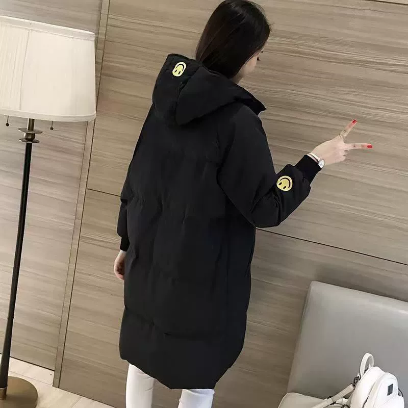 Long warm down jacket with hood, mid-length, Korean style