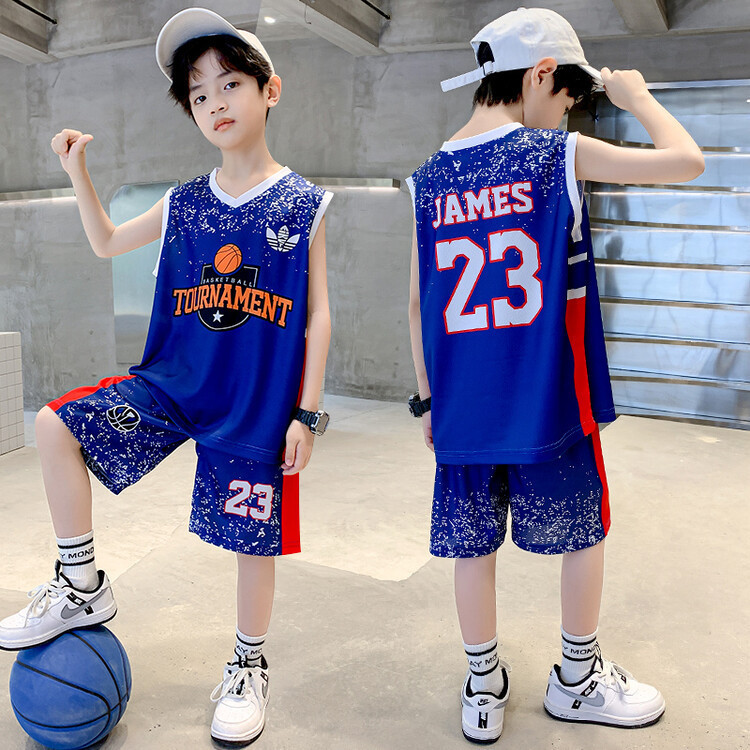 Boys' Summer Vest Sports Suit for Older Children 2025 Summer Outfit, Stylish Thin Quick-Dry Basketball Jersey Children's Clothing