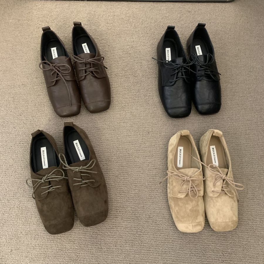 Schwarze Wildleder Mary Jane Schnürschuhe Mit Eckiger Kappe_voghion.com