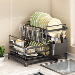 Double-layer Drip Plate Rack Detachable Cup Rack Amazon Cross-border Kitchen Bowl and Plate Storage Rack Cutting Board Rack Chopstick Tube 