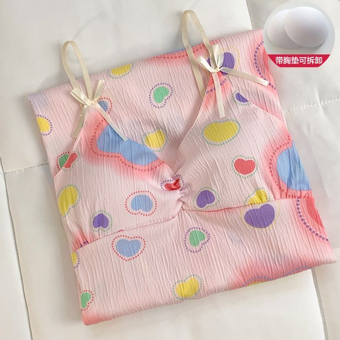 Venta al por mayor transfronteriza de tela arrugada de algodón de imitación de verano con almohadilla para el pecho, camisón, camisón, servicio a domicilio, pijamas de mujer, impresión fresca de comercio exterior
