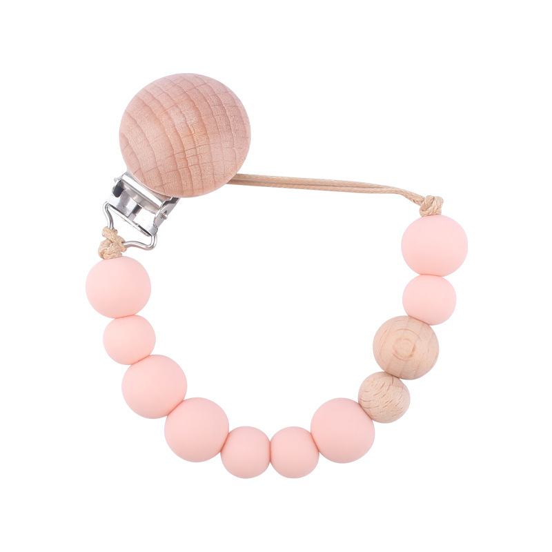 Suministros para bebés calmante clip de chupete de haya cuentas de silicona para bebés mordedura Cadena de chupete cadena anti-caída Nuevo Amazon