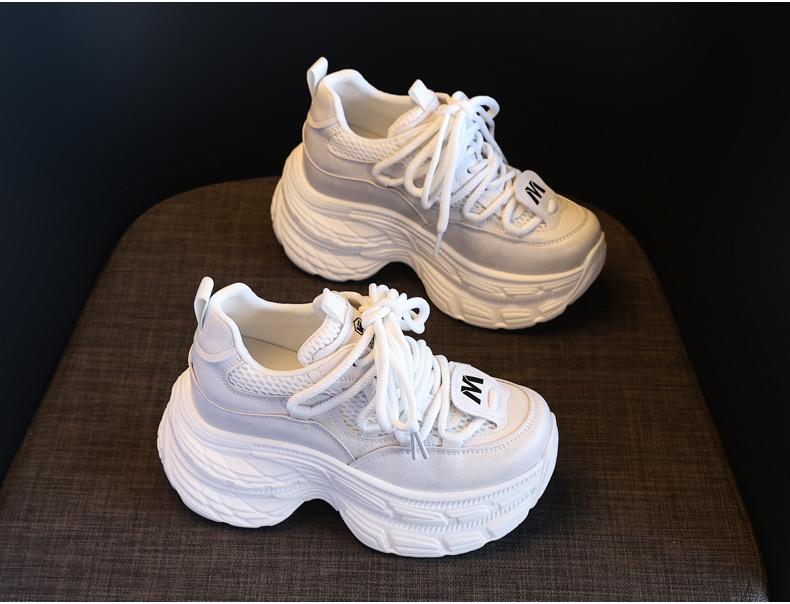 Giày sneaker nữ đế dày tăng chiều cao, mặt lưới thoáng khí, phong cách bánh xốp — Màu be chi tiết 7