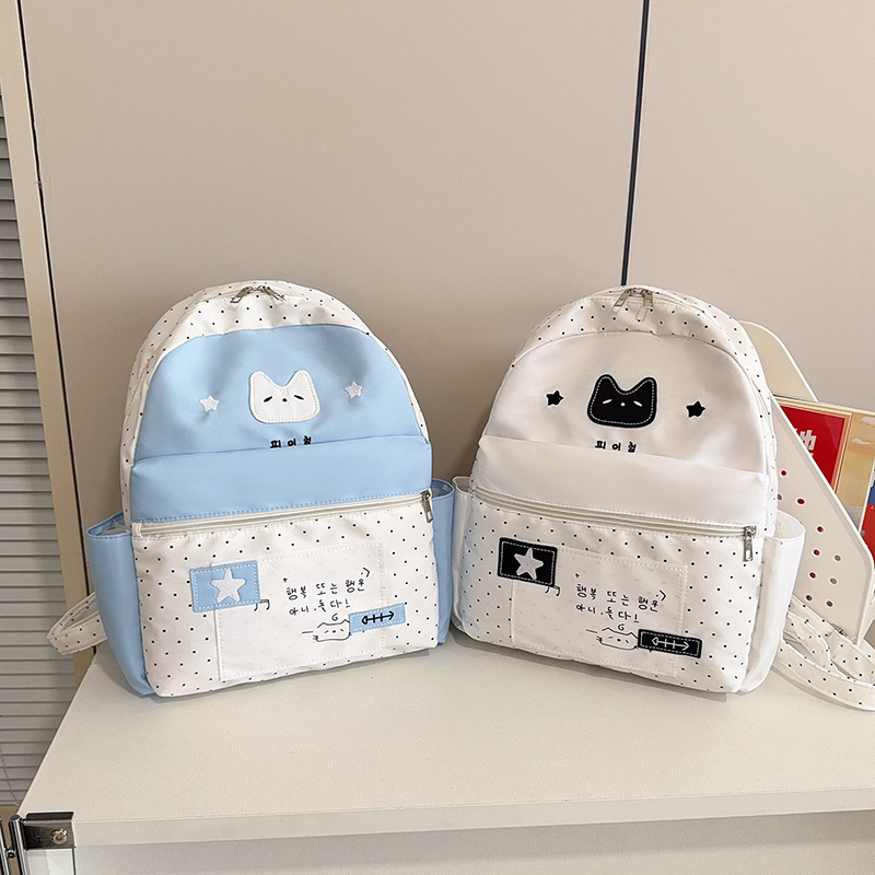 Back-to-school season new backpack with cute cat print, college backpack, large capacity, lightweight, casual, versatile double-shoulder backpack