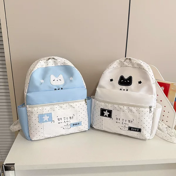 Back-to-school season new backpack with cute cat print, college backpack, large capacity, lightweight, casual, versatile double-shoulder backpack