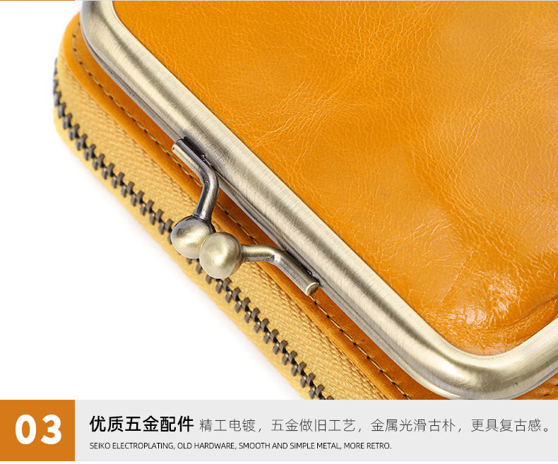 Ví nữ da bò thật cổ điển dạng gấp đựng tiền xu thẻ 11×6×8 cm — Màu đen, Đỏ hoa hồng chi tiết 33