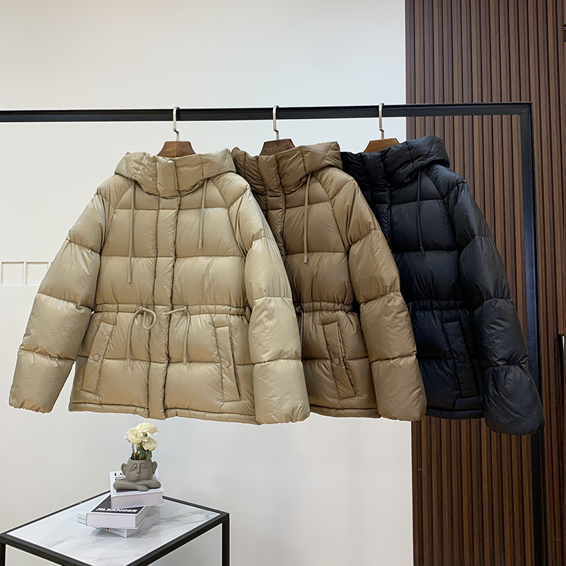 Italian max foreign trade women's long hooded down jacket waist outdoor winter thick jacket windproof quilting