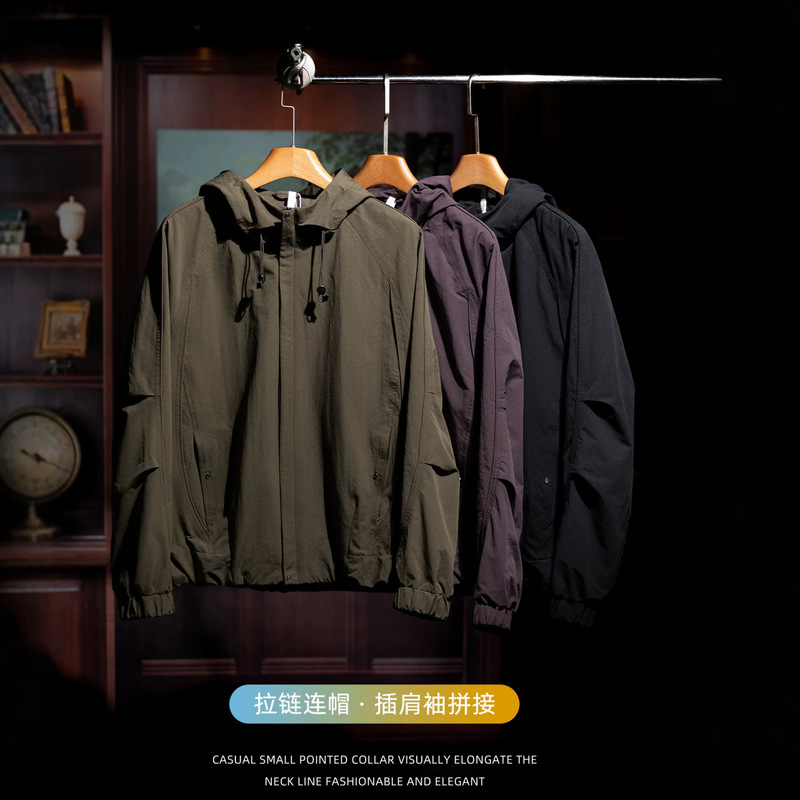 [Windproof and wrinkle-resistant] Outdoor casual style men's hooded jacket, drop-shoulder, loose fit, warm, and skin-friendly long-sleeve outerwear
