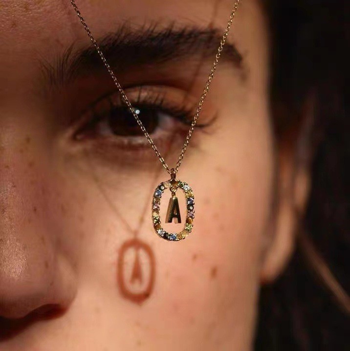 Fashion Letter Sterling Silver Plating Zircon Pendant Necklace
