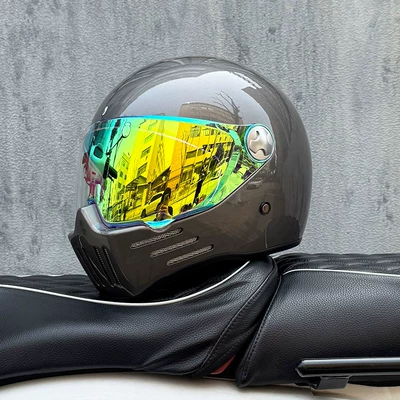 Motosiklet kaskı (dəbilqə), Ghost Skull Rider, with Bluetooth Slot - metallic-gray-with-colorful-gold-and-purple-night-vision-available-transparent-mirror-included-m