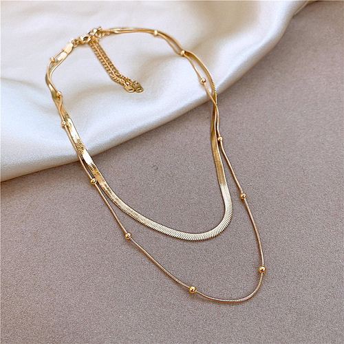 Basic 2-piece set of titanium steel necklace double-layer flat snake chain personalized ins cold style necklace internet celebrity clavicle chain